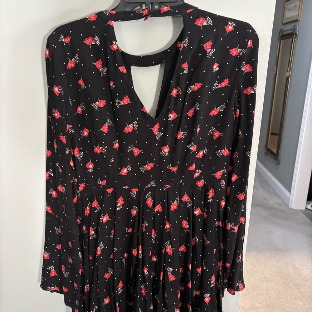 Free People Black Dress with Red Floral Pattern